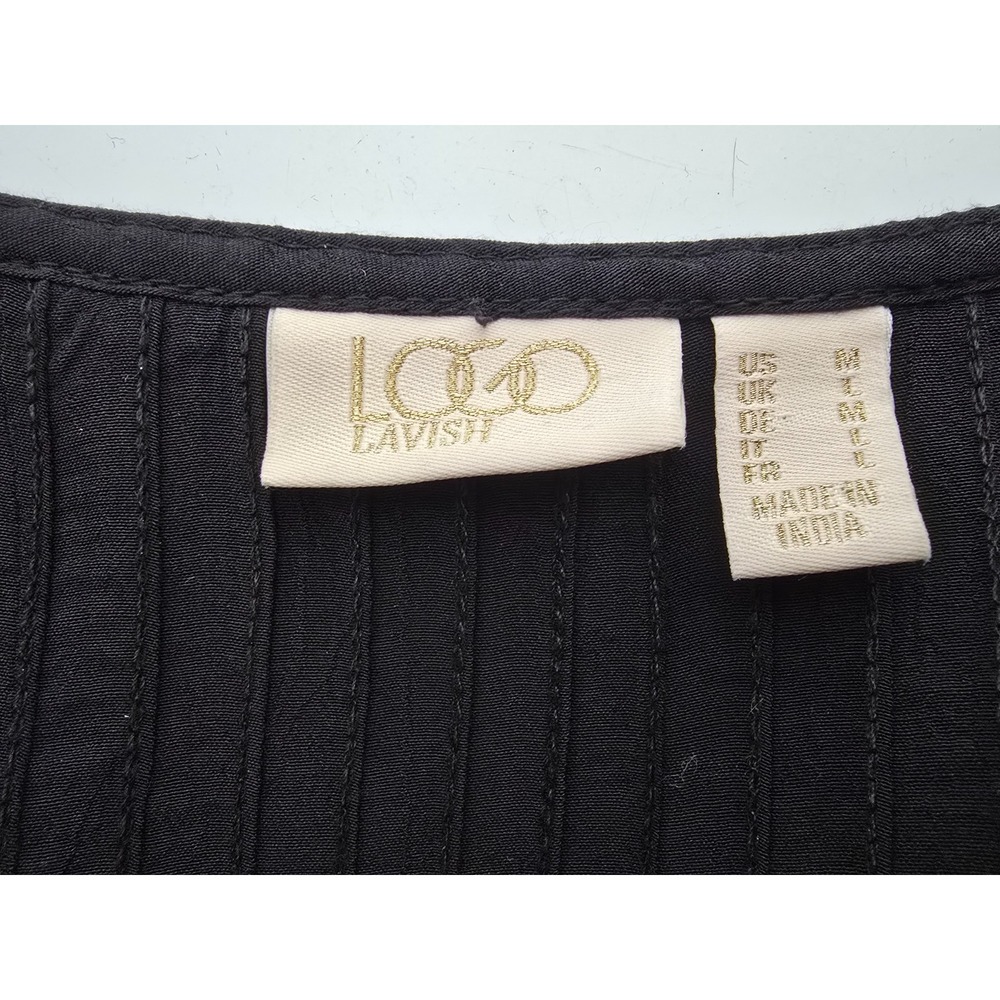 2 LOGO Lori Goldstein Blouse Top Lot Womens Medium Black Lavender Button Pleated - Picture 8 of 15